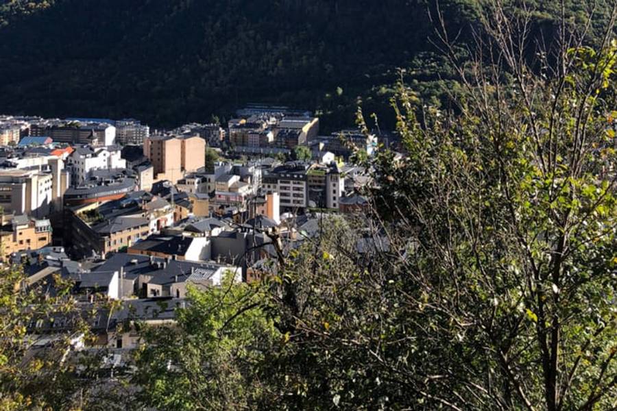 The town of Andorra la Vella in its Pyrenees valley, Andorra